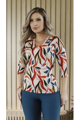 044944 - Blusa Ramany Estampada folhegem